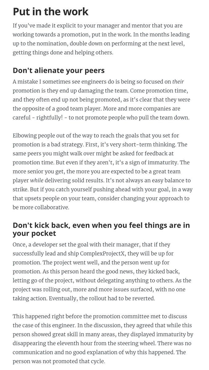 6. Don't "blindly chase" the promotion, alienating others. Stay grounded, but put in the work.7. Don't have promotion be your only goal. Aim for professional growth, over chasing titles.I wrote all this down in an article, with resources & templates:  https://blog.pragmaticengineer.com/software-engineering-promotions/