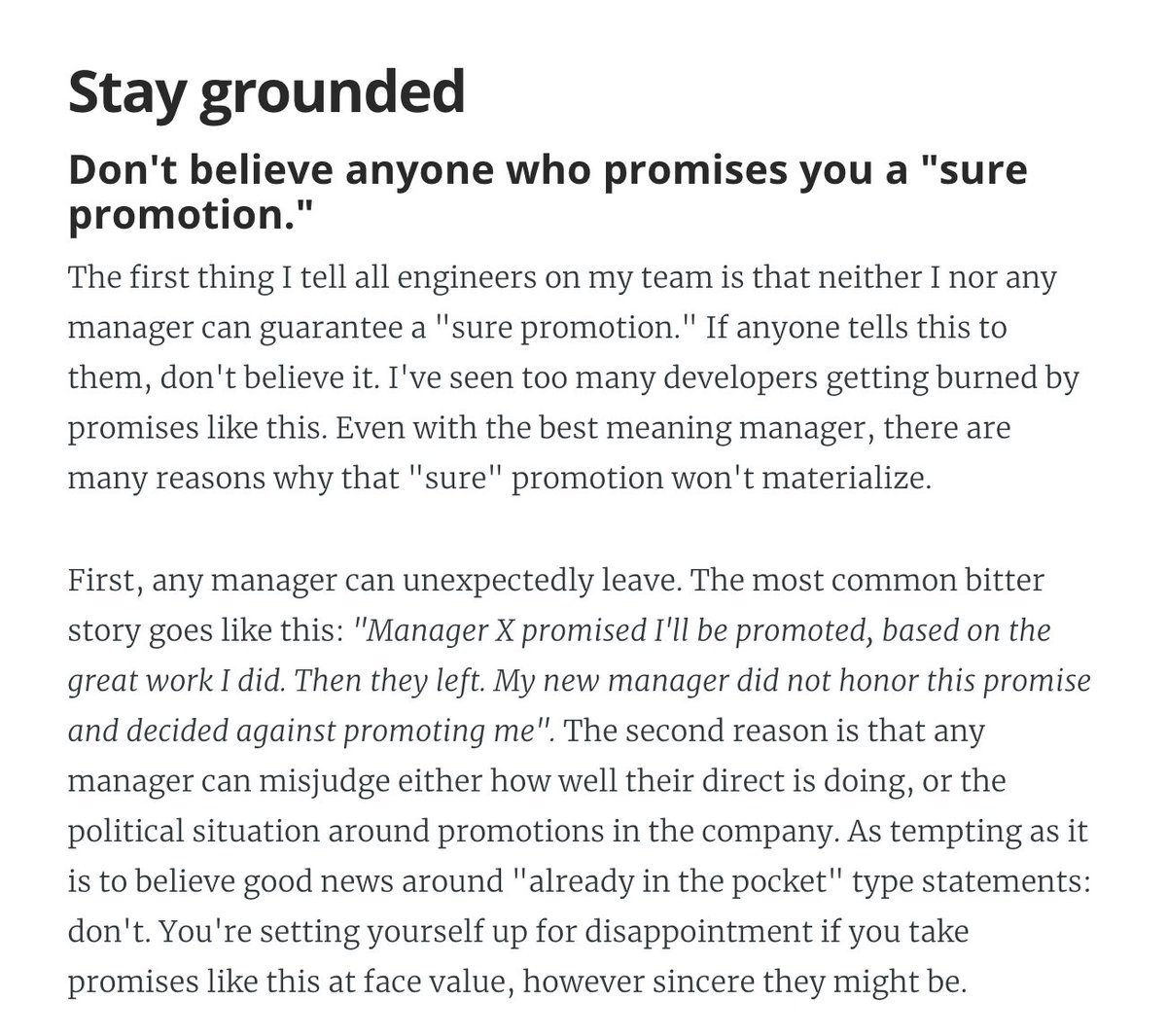 6. Don't "blindly chase" the promotion, alienating others. Stay grounded, but put in the work.7. Don't have promotion be your only goal. Aim for professional growth, over chasing titles.I wrote all this down in an article, with resources & templates:  https://blog.pragmaticengineer.com/software-engineering-promotions/