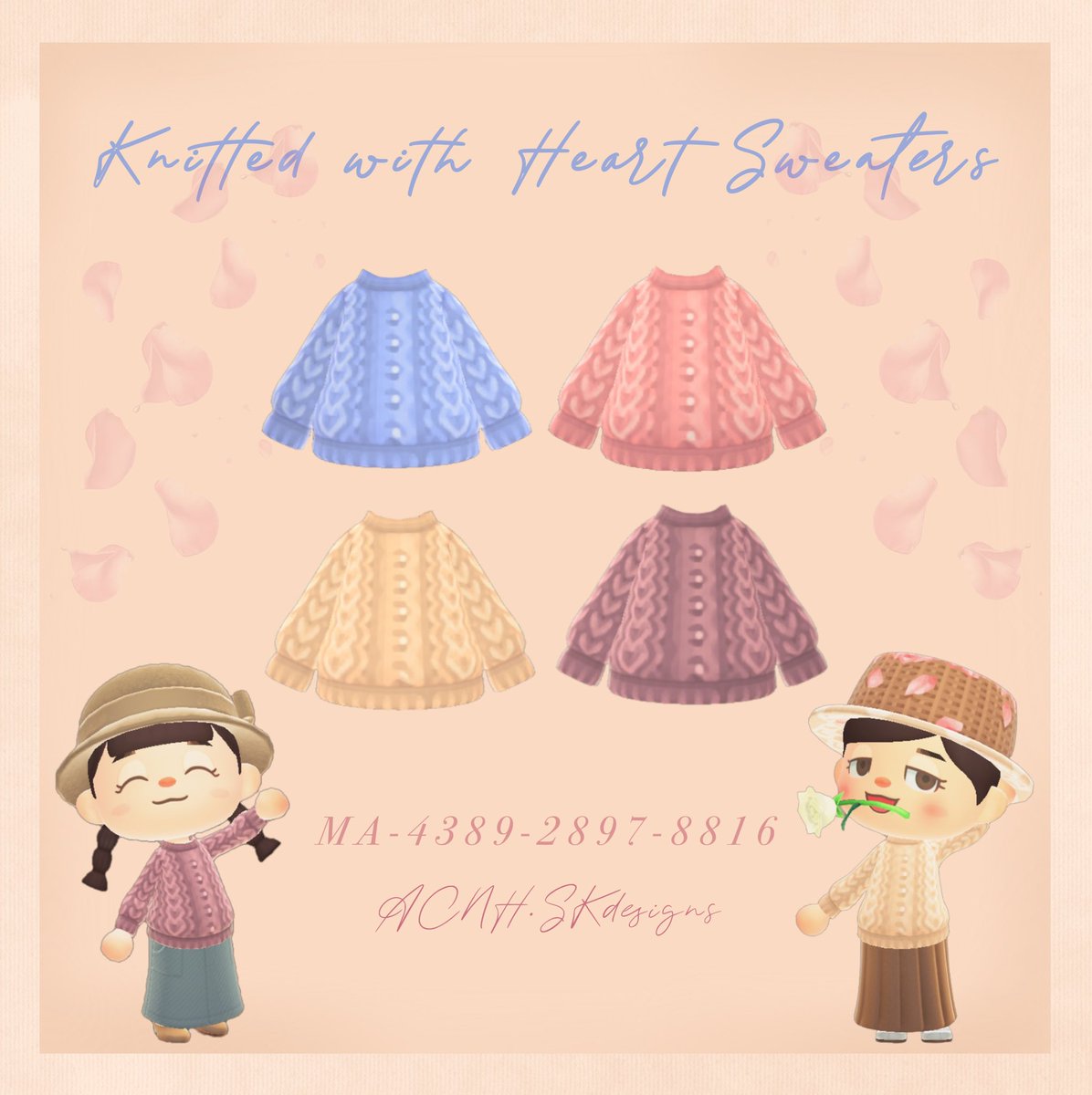 Sakaomon's tweet image. ❀ Rose Basket Hats ❀ x ♡ Knitted with Heart Sweaters ♡

#ACNHDesign #AnimalCrossingNewHorizions #acdesign #ACNHDesigns #AnimalCrossingDesigns