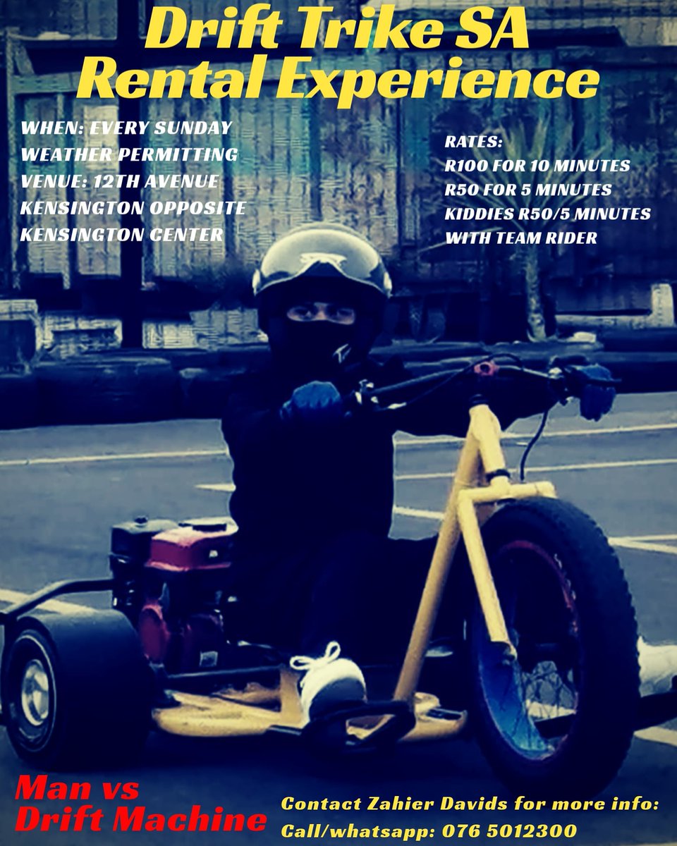 flywheelcustoms's tweet photo. Yo it's #SundayFunday tomorrow with #DriftTrikeSouthAfrica. Find us on Google Maps Drift Trike South Africa. Follow our FB Page for regular updates. Come and experience what Drift Triking is all about. 1230pm - 530pm.
https://t.co/Vcwfb5Eqzk https://t.co/ugWOzjSKUx