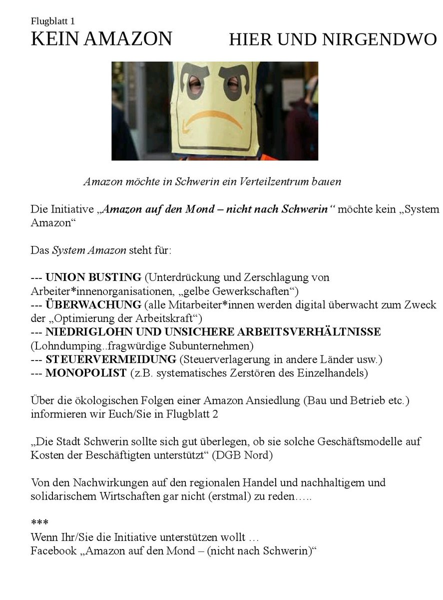 dieplattformMV's tweet image. (1/2)Gegen das System Amazon: 

-Unionbusting
-Überwachung
-Monopol 
-unsichere Arbeitsverhältnisse

In Schwerin und Überall!
#noAmazon #amazon #amazonaufdenmond #schwerin