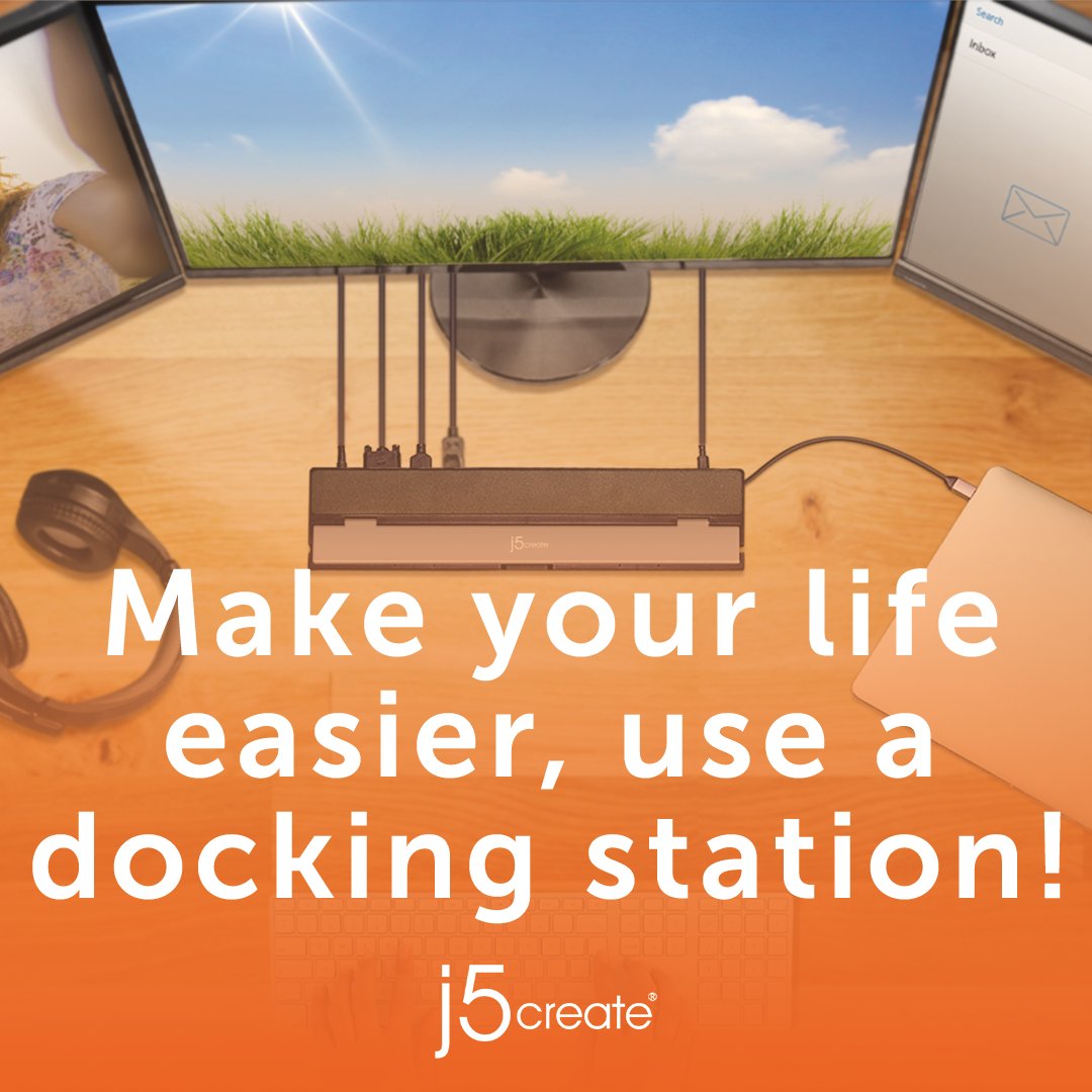 j5create_EU's tweet photo. Make your life easier, use a docking station! Set up your workspace for maximum efficiency using our JCD543P docking station. #Homeoffice #Tech #Gadget #j5create #Getconnected #Innovation #Techupdates  #Display #Dockingstation #laptop #Notebook #USBC https://t.co/sZOR8WgQSS