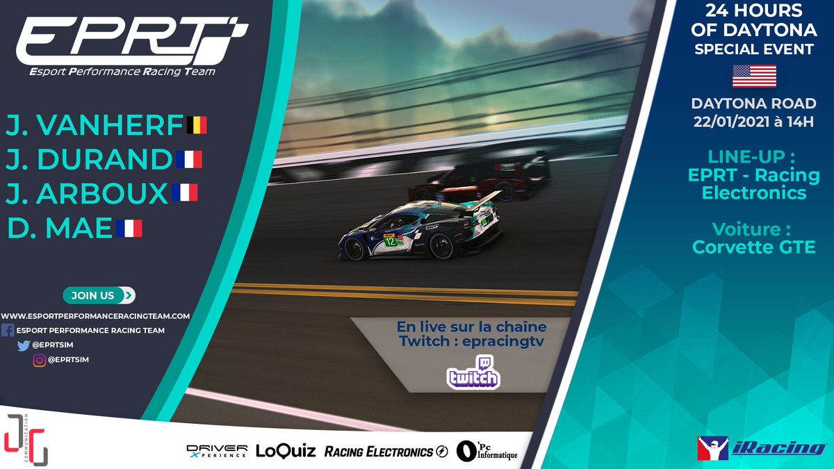 EPRTsim's tweet image. 🏎️ 24H de Daytona @iRacing  - Line-up GTE 🏎️

Il est maintenant temps de vous présenter notre deuxième et dernière voiture, mais également celle que vous pourrez suivre sur le stream de l'équipe ! 

Nous comptons sur vous pour venir nombreux ! :)
twitch.tv/epracingtv