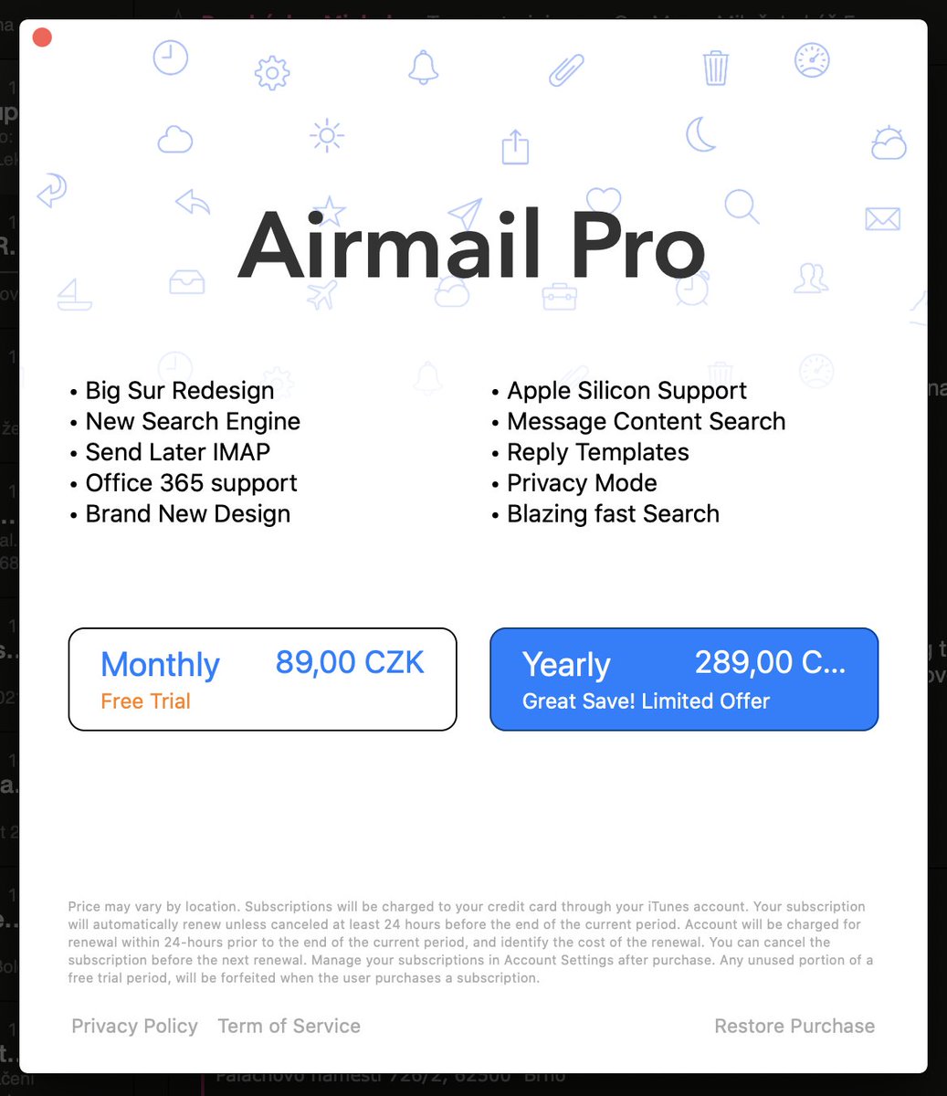 LukasFronc's tweet photo. I'm going to stop using @airmailer. My most favorite email client so far.
But I'm not interested in m/y subscription for the essential app as the email client is and bored from closing Airmail Pro ad modal 10 times per day! #ByeBye https://t.co/zMYmMFQ5fJ