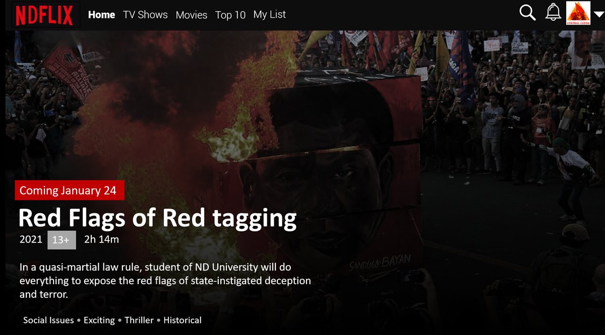 _standcl's tweet photo. NDFlix Presents... 

Back to back discussion on January 24!
5PM Yearning:Learning
8PM Red Flags of Red Tagging

Nabitin sa NDFLix last week? Sagot ulit namin ang binge watch mo. 

DM us for deets, mga kasama! https://t.co/hB9bGaJCUh