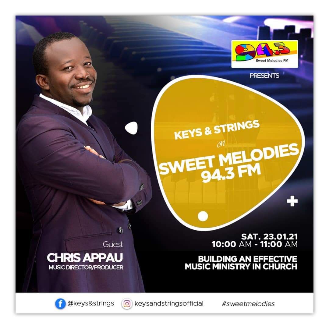SweetMelodiesFM's tweet photo. Do you want to learn how to Build an Effective Music Ministry in Church?
Tune in to Keys and Strings this Saturday 10am - 11am on Ghana's No. 1 Christian Radio Station Sweet Melodies 94.3FM #sweetmelodiesfm
Guest : Chris Appau (Music Director /Producer)
#KeysandStrings https://t.co/uYlOlFCGDw