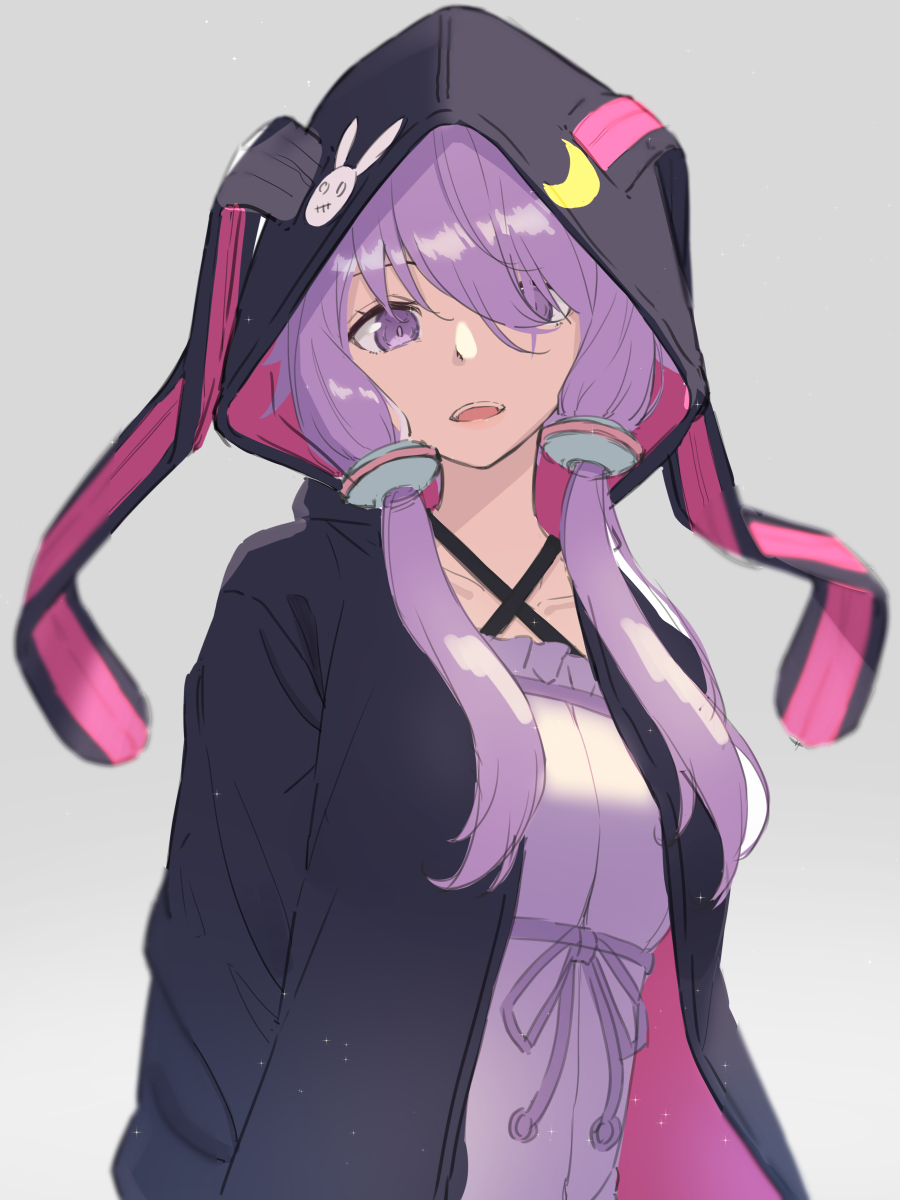 yuzuki yukari 1girl solo hood purple hair purple eyes animal hood dress  illustration images