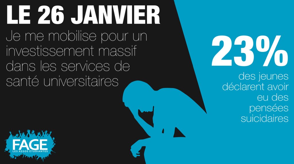Alors le 26 Janvier 2021, je me mobilise pour un investissement massif dans les services de #santéuniversitaire 📢

#Périlétudiant #étudiantsfantomes