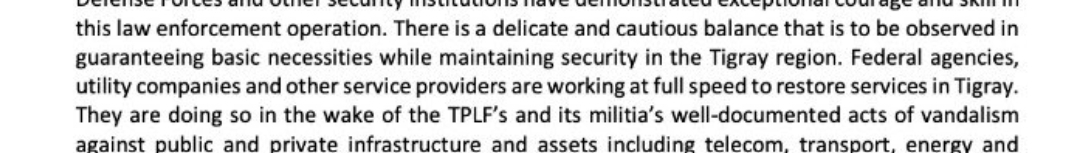 Also worth considering Eritrean forces dominant in much of northern Tigray and that interim govt has no admin control in most of west and south, complicating picture.Here fed govt speaks of “delicate and cautious balance” between “basic necessities” and security in Tigray:5/