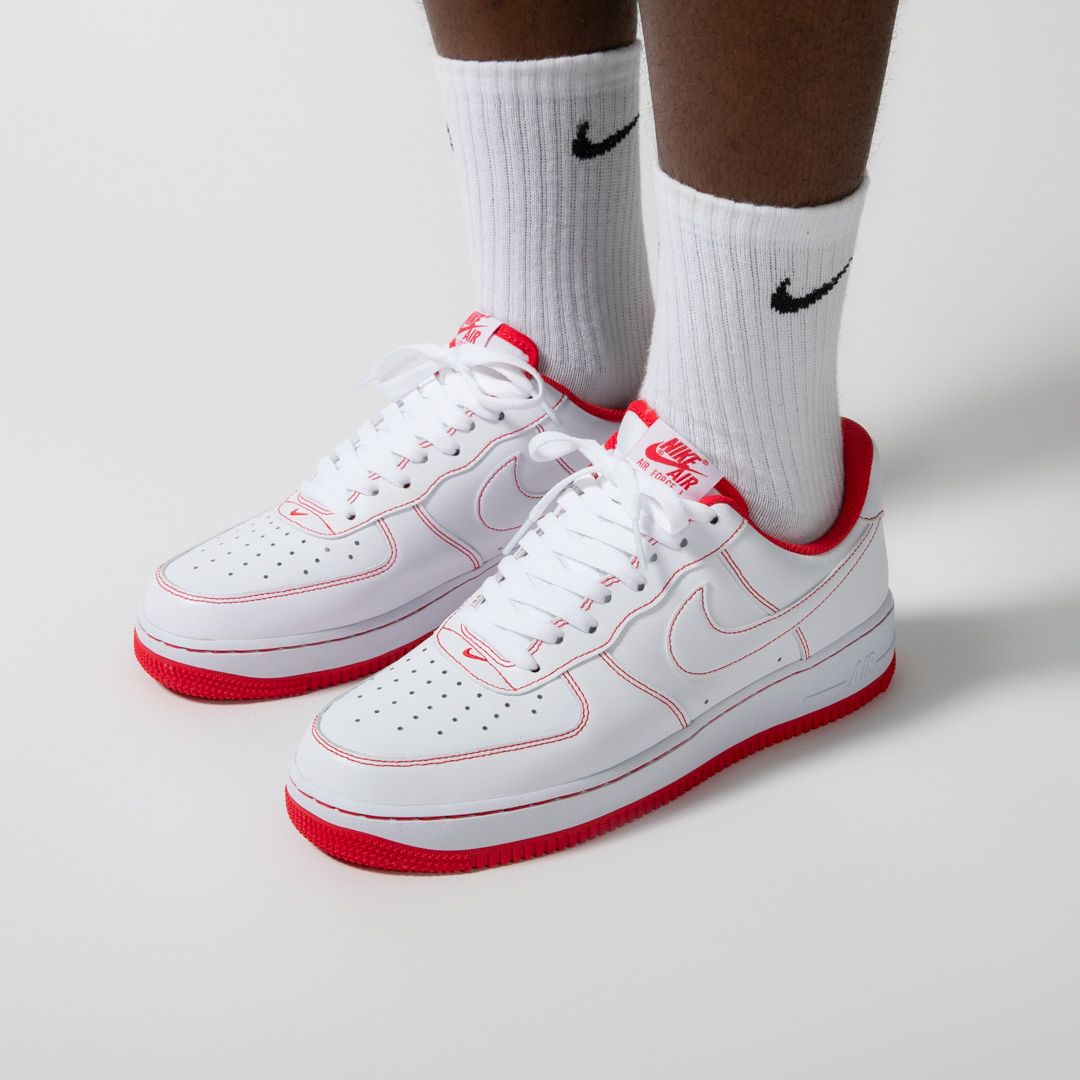 white air force with red stitching