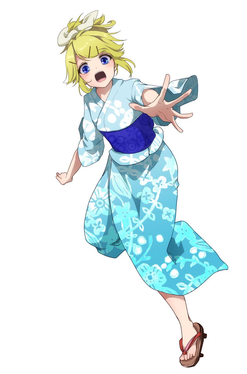 kagamine rin 1girl japanese clothes kimono blonde hair solo blue eyes open mouth  illustration images