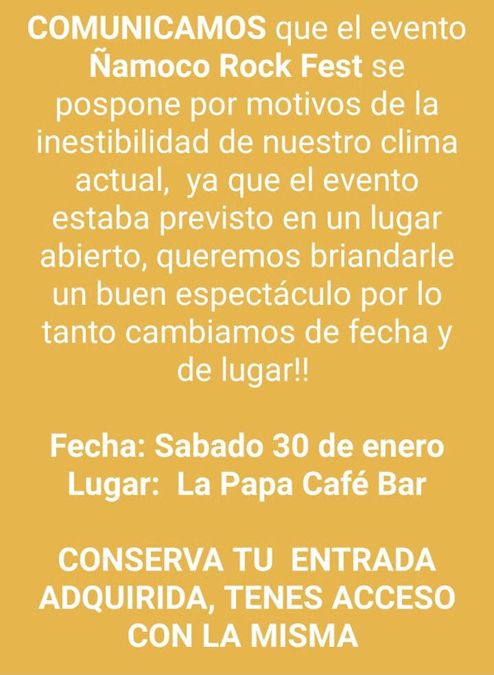 QueSeaRockPy1's tweet photo. ⚠️⚠️⚠️REPROGRAMADO⚠️⚠️⚠️ https://t.co/UJPN9bVBQW