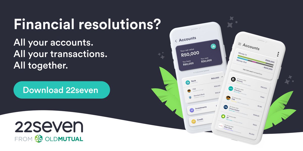 vault22_io's tweet image. 2021 financial resolutions? This could be the year you take back control of your money. Use 22seven to see your money in one place. All your accounts and transactions together. Link accounts, cards, investments, loans and rewards from over 100 institutions. #financialresolutions