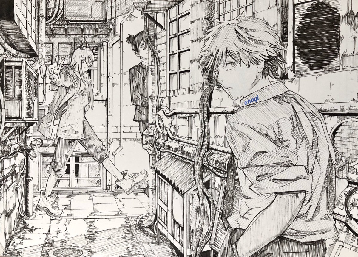 チェンソーマン チェンソーマン 描きました ペン画アレンジ チェンソーマン 模写 ナギ の漫画