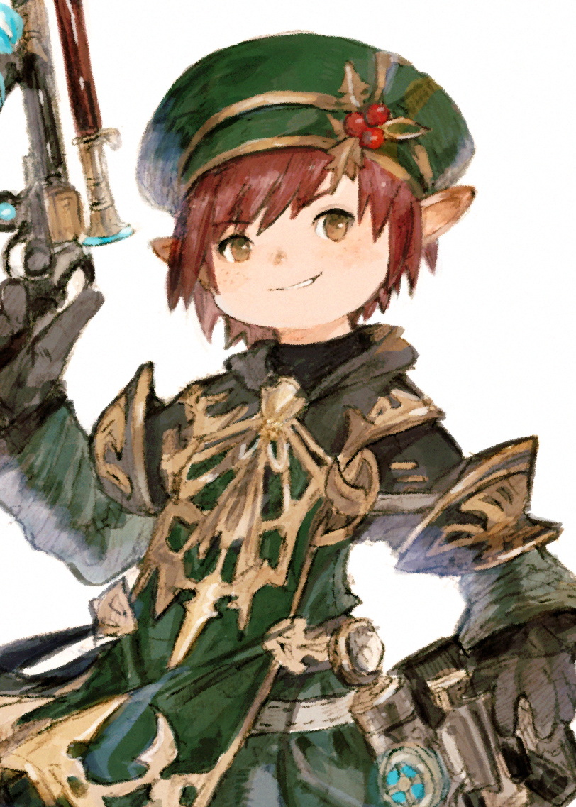 1boy weapon hat male focus solo gun pointy ears  illustration images