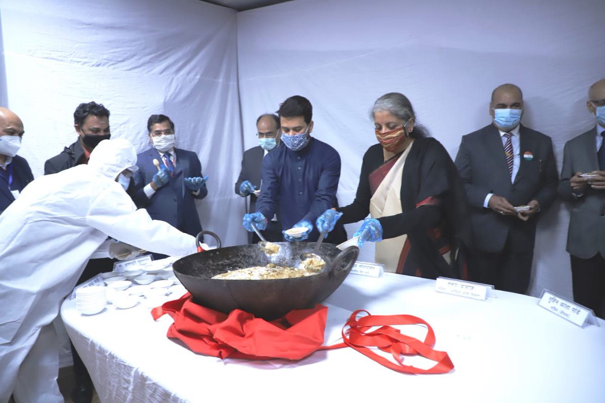 FinMinIndia's tweet image. ✅Final stage of Union Budget 2021-22 commences with Halwa Ceremony
✅Finance Minister Smt. @nsitharaman  launches “Union Budget Mobile App” to provide easy and quick access to Union Budget information to all stakeholders  
(1/9)
Read More➡️ pib.gov.in/PressReleaseIf…