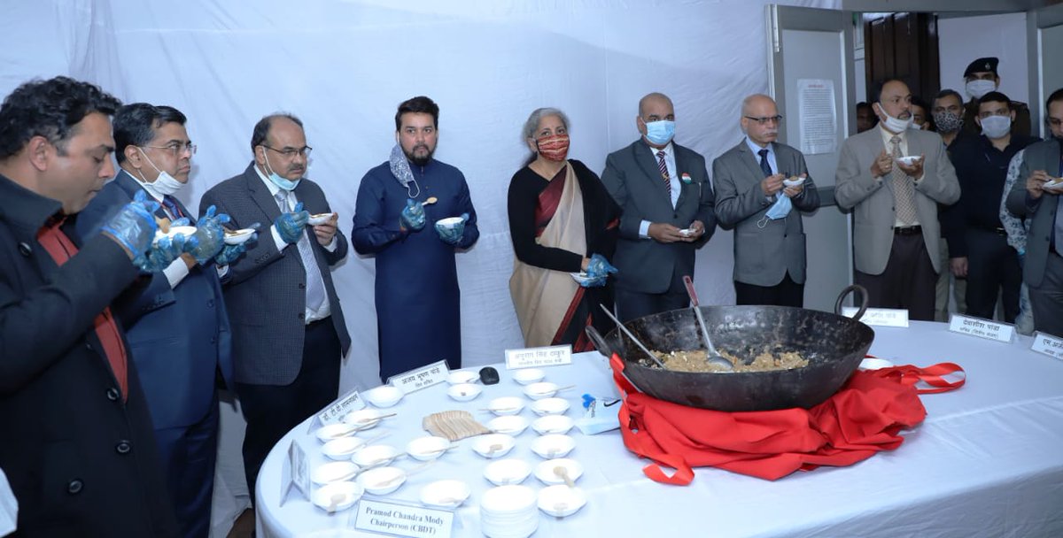 FinMinIndia's tweet image. ✅Final stage of Union Budget 2021-22 commences with Halwa Ceremony
✅Finance Minister Smt. @nsitharaman  launches “Union Budget Mobile App” to provide easy and quick access to Union Budget information to all stakeholders  
(1/9)
Read More➡️ pib.gov.in/PressReleaseIf…