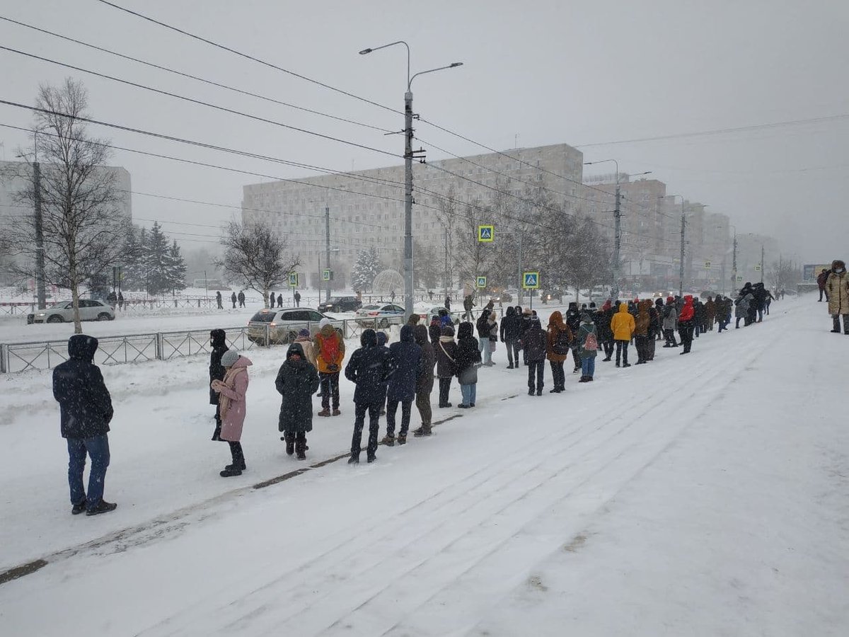 In Arkhangelsk people have went out to pr/test despite the snowstorms and frost. credit: SOTA