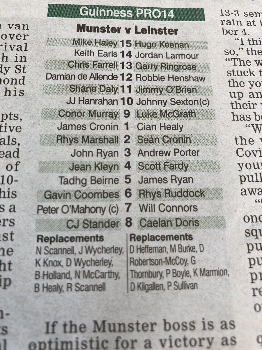 Interesting subs bench for Leinster this evening #LeinsterRugby <a href="/ExaminerSport/">Irish Examiner Sport</a>