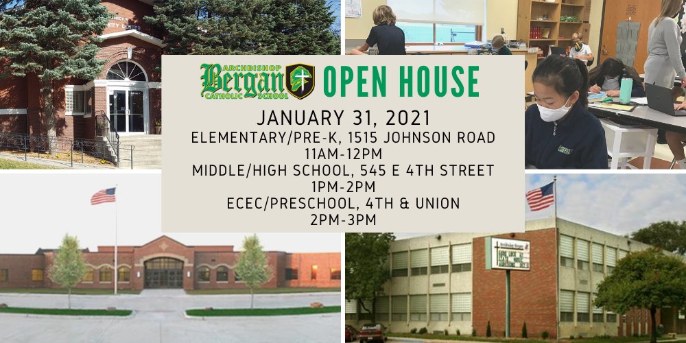 Please join us for our Open House! 💛💚
Elementary/Pre-K, 11am-12pm
Middle/High School, 1pm-2pm
Early Childhood Education Center/Preschool, 2pm-3pm
Contact Misti at misti.wolf@berganknights.org or 402-721-1846 with any questions!
fb.me/e/6QOyIHOsd