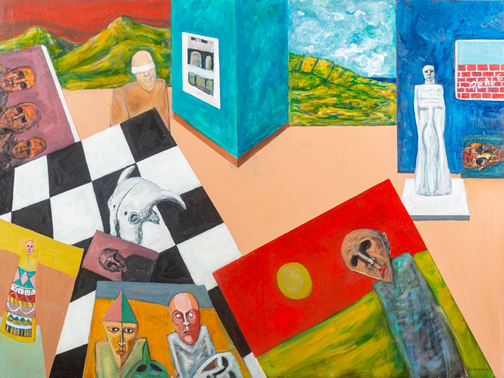 The Ulster Museum and the 139th Royal Ulster Academy Exhibition are closed to the public due to lockdown. However, the superb virtual exhibition continues on bit.ly/37g55P0 or royalulsteracademy.org
The Maskmaker’s Studio Dilemma 3 by Jack Pakenham SRUA
Price £4,000.00