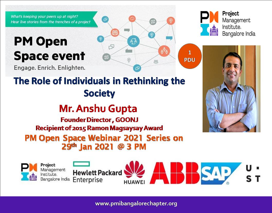 PMIBangalore's tweet photo. The #Success of a #Nation begins in the homes of it's #people . An Enlightening session on #social #responsibility at PM Open Space presented by PMI Bangalore India Chapter on 29-01-21 3 PM
Register: https://t.co/Cmm3Qi8UV5 #SDG @goonj #empathy #pmi #pminic @anshugoonj https://t.co/OkpK2Yc6BU