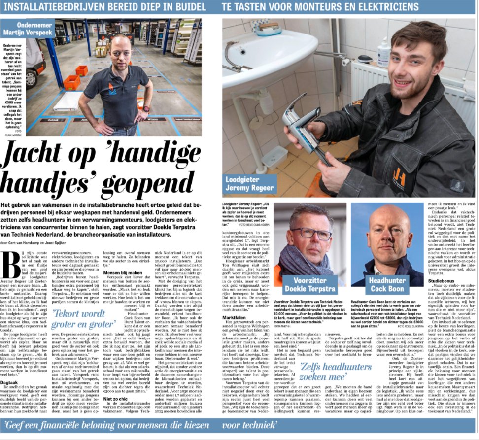 Het tekort aan technische vakmensen blijft toenemen. Het personeelstekort is inmiddels zo nijpend, dat de energietransitie onhaalbaar dreigt te worden, waarschuwt voorzitter <a href="/doekle_terpstra/">doekleterpstra</a> van @TechniekNL vandaag in de Telegraaf #techniek #personeelstekort #energietransitie