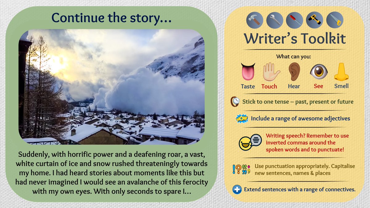 Three new story starters added. Great for a spot of writing-for-fun or independent creative writes via distance. Help yourselves at morningchallenge.co.uk/storystarters 👍