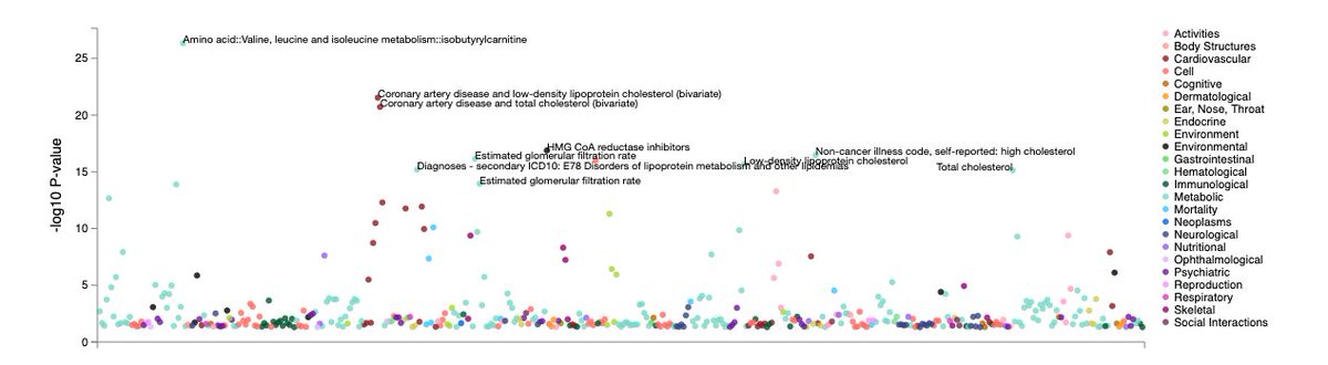 PheWAS analysis of SLC22A1 points mostly to cardiovascular phenotypes. Most probably this hit is reflecting the leading cause of death worldwide: cardiovascular diseases and perhaps also diabetes.