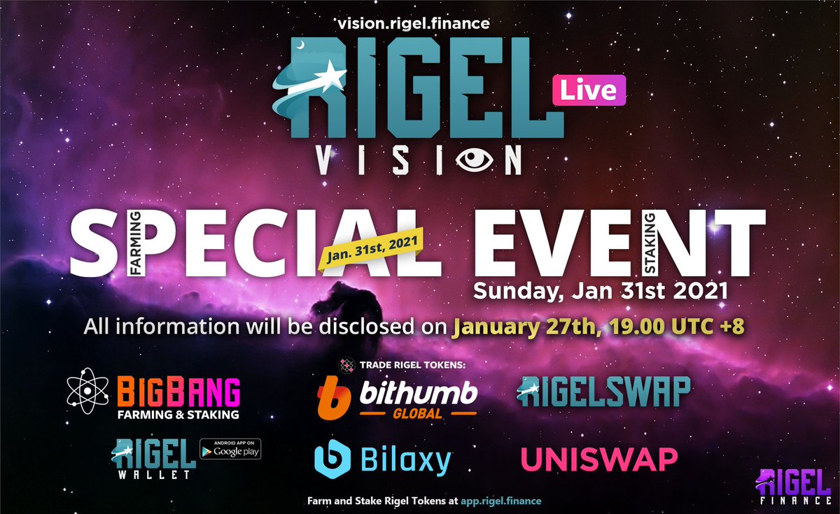 RigelFinance's tweet photo. GIVEAWAY of 100$ in Rigel and 100$ in ETH to two random users, all you have to do is RT this post and tag to 3 friends 🔥🔥

Giveaway taking place in 48hr

SPECIAL EVENT! Sunday, January 31st 2021

Our space trip to Rigel has begun!! https://t.co/7txAanIVjx