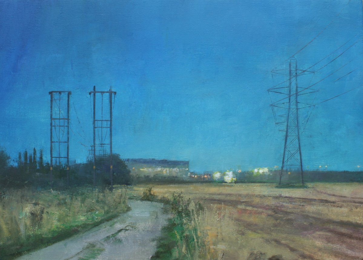 bas21_art's tweet photo. Edgelands cycle path #Nottingham &amp; Edgelands near Rylands. #NickHedderly. Oil on canvas. In the #springlockdown of 2020 many sought escape in the #edgelands within striking distance of outer suburbia. For many these were the #landscapes of that interminable spring. @HenryRothwell https://t.co/V08icUGFZU