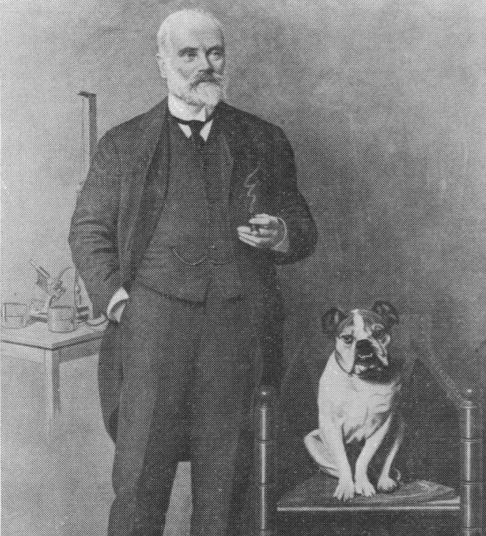 An aside: this is Waller with his beloved bulldog Jimmy, who was his assistant in many a physiological demonstration.