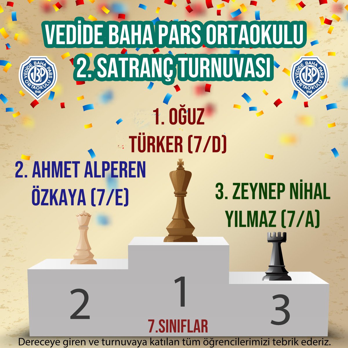 ARA TATİLDE SATRANÇ KEYFİ
Bugün 2.sini gerçeklestirdiğimiz okul içi satranç turnuvamızda dereceye giren ve katılan tüm öğrencilerimizi tebrik ederiz.  Sıradaki hedef ilçe turnuvası 🏆
<a href="/tcmeb/">Millî Eğitim Bakanlığı</a>
<a href="/ziyaselcuk/">Ziya Selçuk</a>
<a href="/GlkzTulay/">Gülkız TULAY</a> <a href="/istanbulilmem/">İstanbul İl Millî Eğitim Müdürlüğü</a> <a href="/memleventyazici/">Levent Yazıcı</a> <a href="/FatihilceMEM/">Fatih İlçe Millî Eğitim Müdürlüğü</a> <a href="/mucipkina/">Mucip KINA</a>