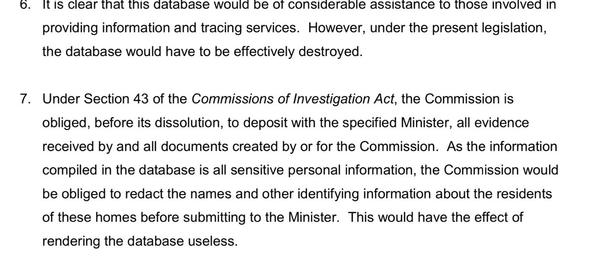 Let’s focus on 2), the archives and records element, as it is now the critical remaining issue for the Commission to address.The 6th Interim report, for the first time I am aware of, gives us the Commission’s legal reasoning for saying it would destroy its database.
