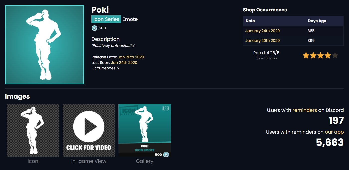 fnbr.co on X: It's now been 365 days since @pokimanelol's Poki emote was  last seen in the Item Shop! ( Over 5,000 people  have set reminders on our app to be notified