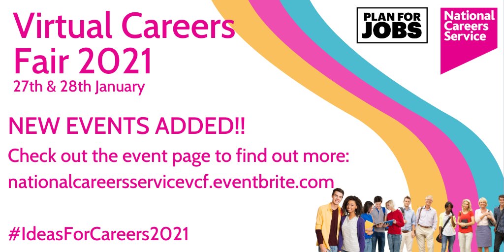 We’ve added new events to our Virtual Careers Fair. 

Check them out below👇

…ionalcareersservicevcf.eventbrite.com 

#IdeasForCareers2021 #PlanForJobs