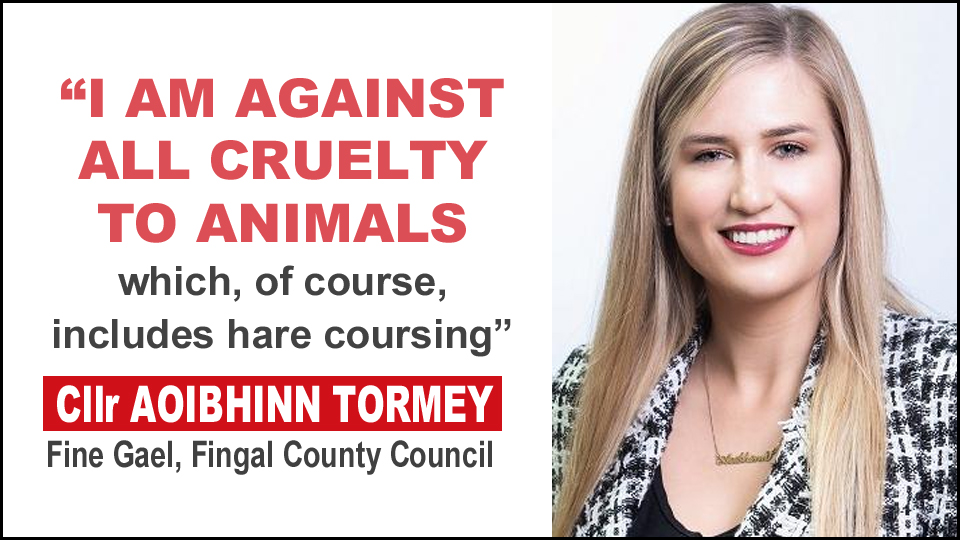 Thank you to Fingal @FineGael Councillor @AoibhinnTormey for becoming the latest politician to express opposition to cruel hare coursing. Cllr Dr Tormey stated this week: “I am against all cruelty to animals which, of course, includes hare coursing” facebook.com/banbloodsports… 💚🐰👍