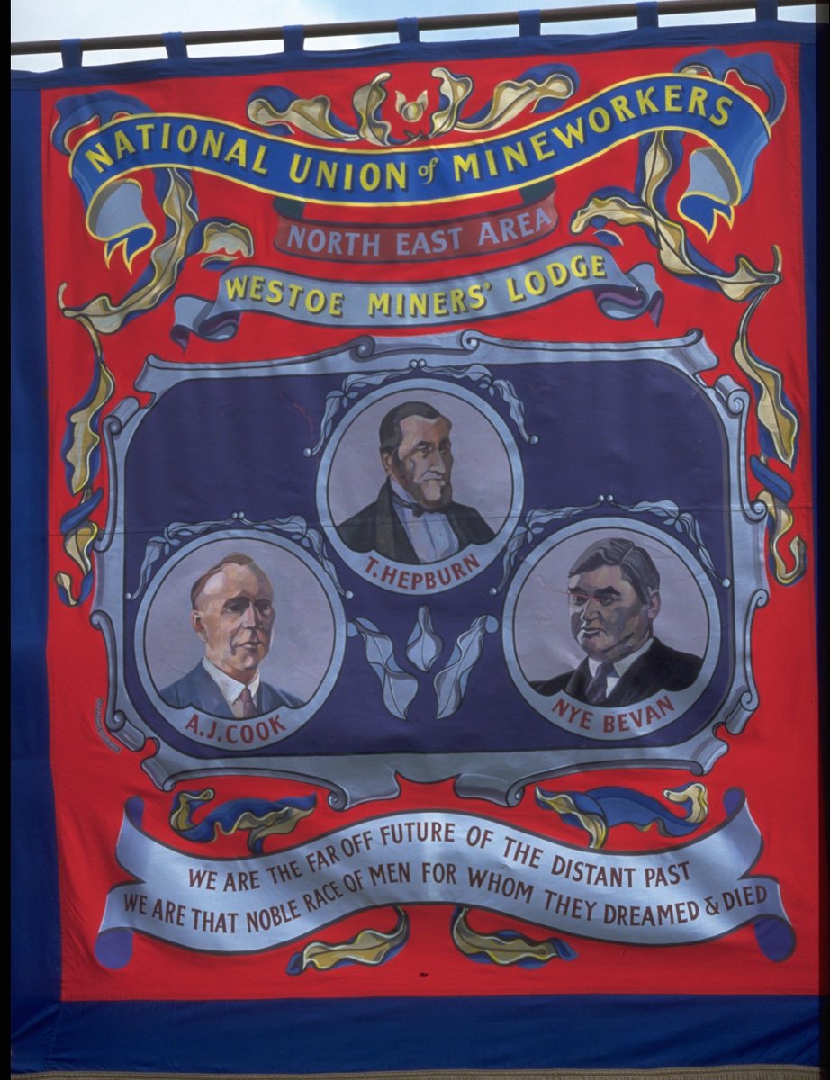 The struggles Hepburn led laid the ground for the formation of the Durham Miners' Association in 1869, although never lived to see it. He is memorialised on banners like this one from Westoe Lodge.
