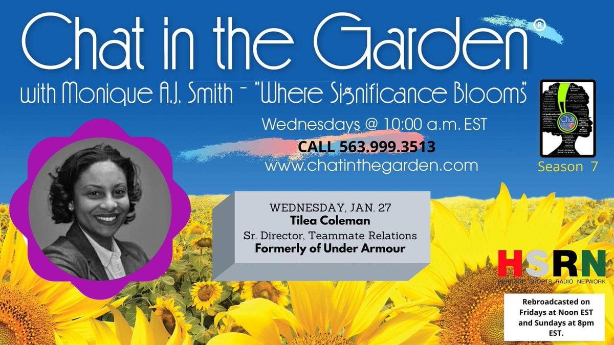 HostofChat's tweet photo. Join us Live on Wednesday for a chat with @TileaPRQueen   formerly of Under Armour on the https://t.co/IHbO00yt8v podcast "Where Significance Blooms in Athletics and Sports". Rebroadcasted on @HSRadio Friday at 12 noon and Sundays at 8pm https://t.co/oZz6StDGQb