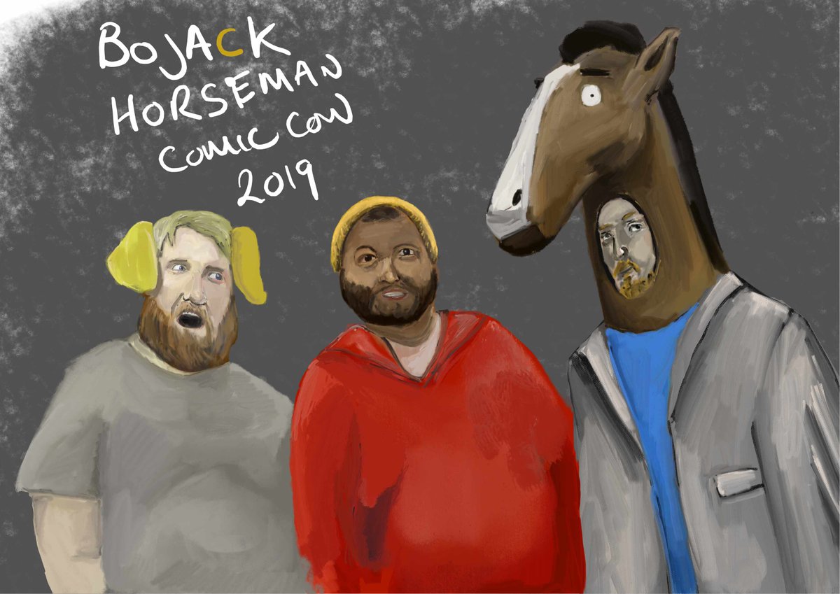 Going threw photos of Tampa Bay comic con 2019. I decided to re create this photo as a digital painting. These 3 guys dressed up as the BoJack Horseman cast. What would you go dressed as ? #BoJackHorseman #digitalart @TampaComicCon