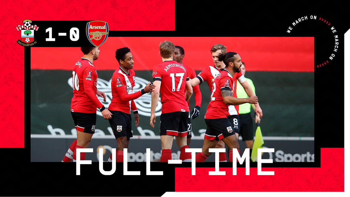 SouthamptonFC's tweet photo. The #EmiratesFACup holders are beaten by #SaintsFC 🙌 https://t.co/DWP3bUVHqv