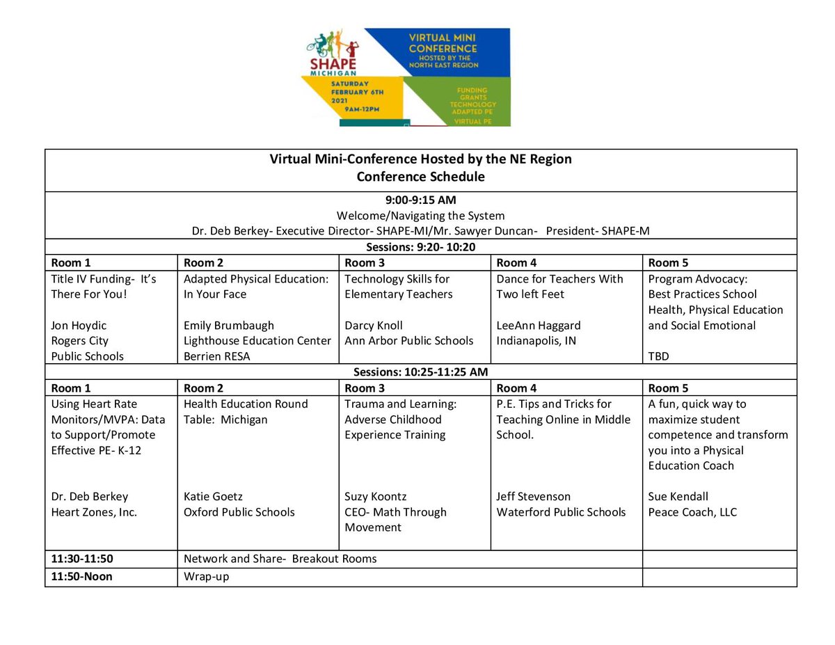SHAPEMichigan's tweet photo. FEBRUARY 6th MINI CONFERENCE INFO BELOW! 
Registration at https://t.co/EGewNraB2d
@shapeamericamw @SHAPE_America @MichiganSHCA 
#teachershelpingteachers
#HPEatHome #Healthed #techinPE https://t.co/wSc8jSOVai