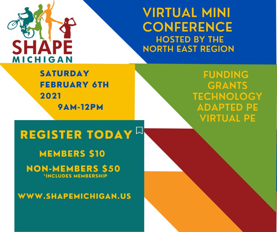 FEBRUARY 6th MINI CONFERENCE INFO BELOW! 
Registration at shapemichigan.us
@shapeamericamw <a href="/SHAPE_America/">SHAPE_America</a> @MichiganSHCA 
#teachershelpingteachers
#HPEatHome #Healthed #techinPE