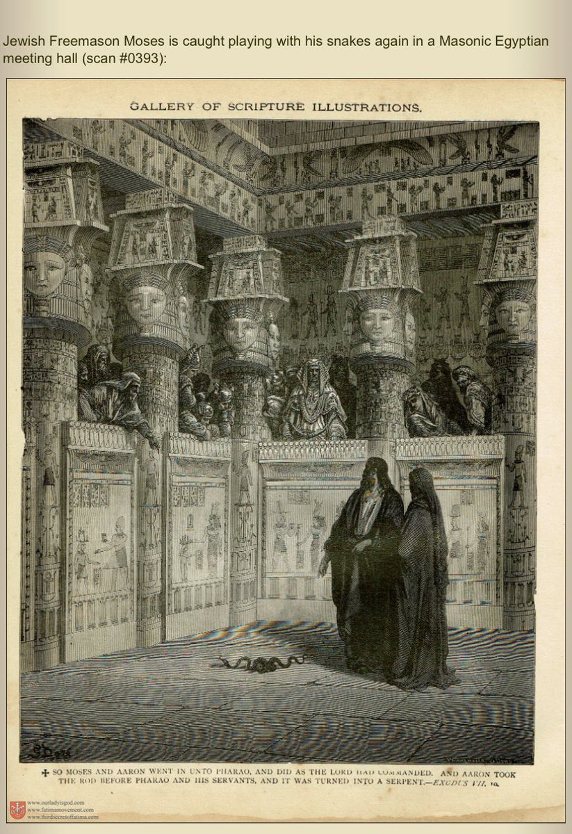 Jewish Freemason Moses is caught playing with his snakes again in a Masonic Egyptian meeting hall