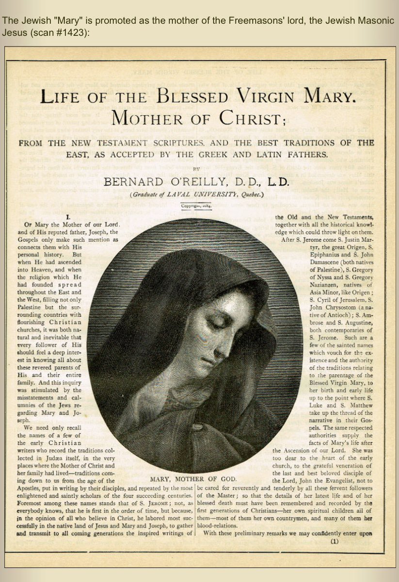The Jewish "Mary" is promoted as the mother of the Freemasons' lord, the Jewish Masonic Jesus