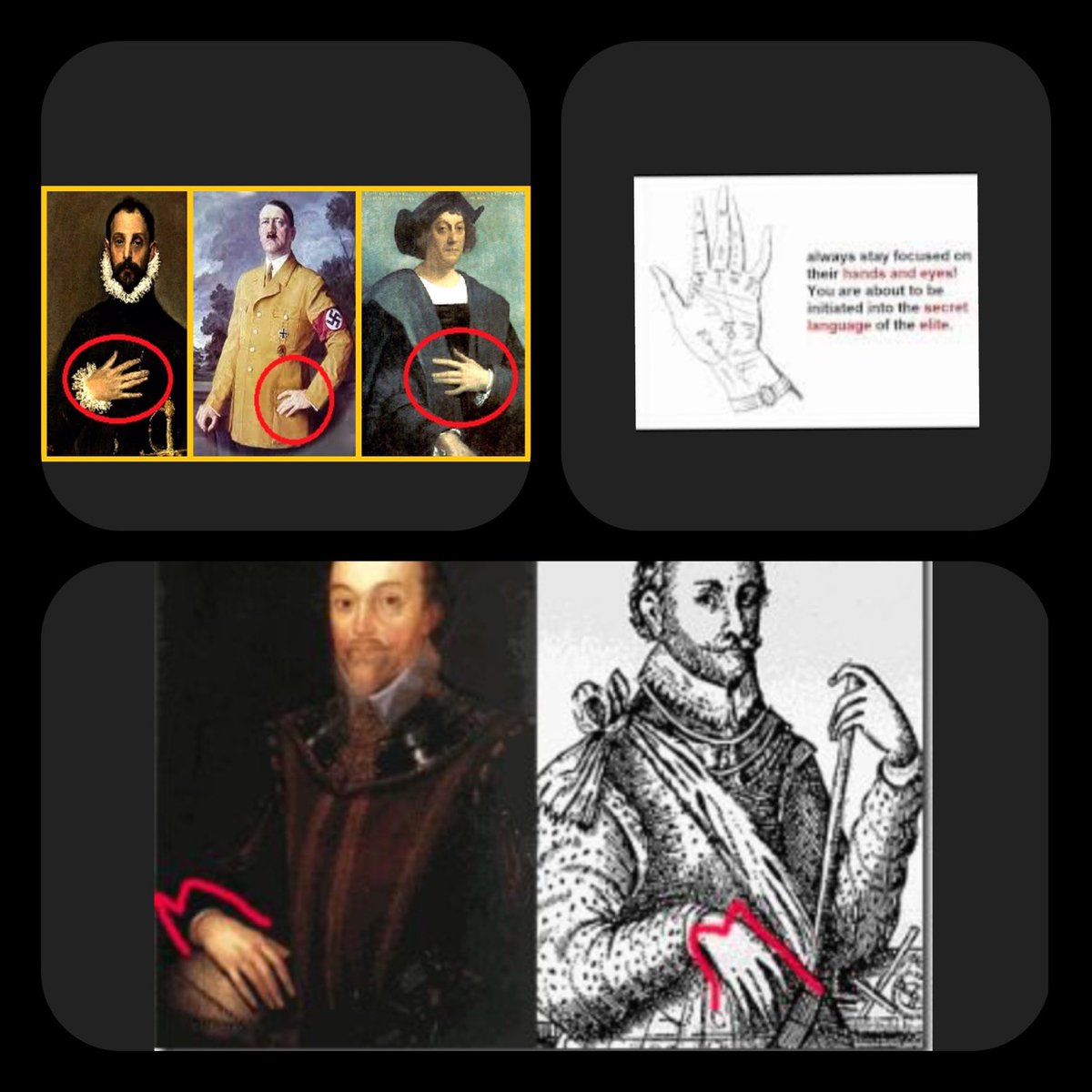 Graphics containing additional hand contortions into that Masonic "M" hand sign are scattered throughout this Bible