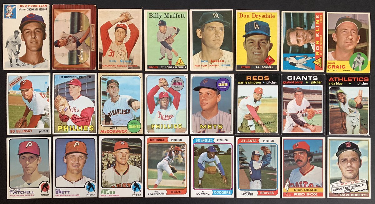 Thread: From Bud Podbielan to Dave Roberts, pitchers from some key Hank Aaron milestones 1954-76.  @SABRbbcards  @nightowlcards  @PostWarCards  @CardboardHistry  @VintageCardsOn1