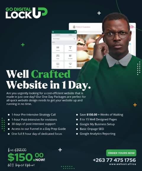 LMazoza's tweet photo. If you Going DIGITAL & urgently looking for a cost efficient WEBSITE we have a 1 DAY PACKAGE prepared 4 you. Was $350usd now $150usd. Place your order now, Call/App 0774751756. https://t.co/e233Qg4e1M
#GoDigital #BringYourBusinessOnline
#wehost #wehostafrica
#luckymazdigitalinc https://t.co/vFeX5fJQV3