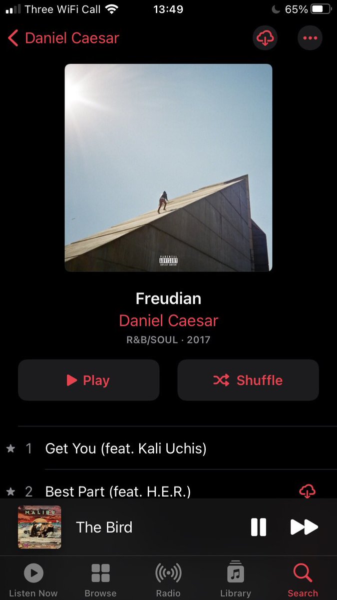 Freudian- Daniel CaesarDaniel’s voice makes this an entertaining listen front to back, his range never ceases to impress. Smooth R&B to get in your sad bag to and reflect. Almost angelic vocal mixing and production at points makes this feel like a really unique experience