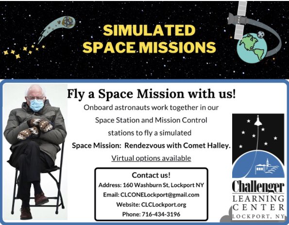 #Bernie’s waiting for you to do a #space mission with us!

#science #iss #astronomy #physics #stem #stemeducation #stemeducationforkids #mission #stars #comet #nasa #simulation #explorelockport #lockport #lockportny #westernny #niagaracounty #berniesanders #viral #viralmemes